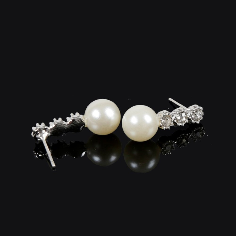 1CT Diamond Pearl Drop Wedding Pierced Earrings - Picture 4 of 6